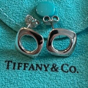 Tiffany & Co. 925 Sterling Silver Open Cushion Square Stud Earring